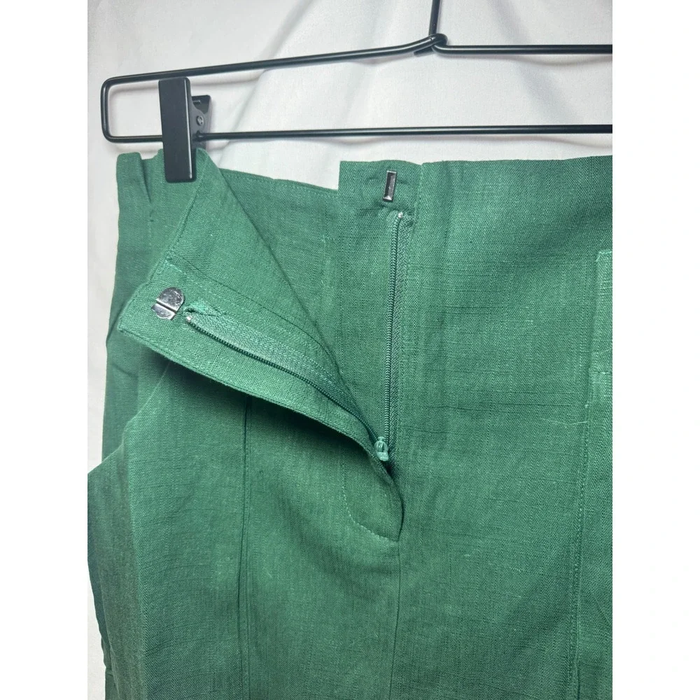 Green Linen Pencil Skirt S High Waist Belted Preppy Dark Academia Tulip B NWT